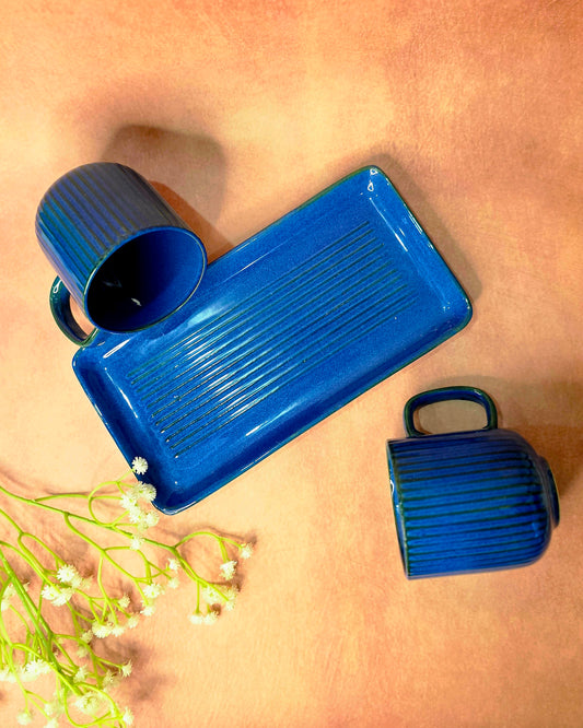 Coffee Date Mugs With Tray Set - Sapphire