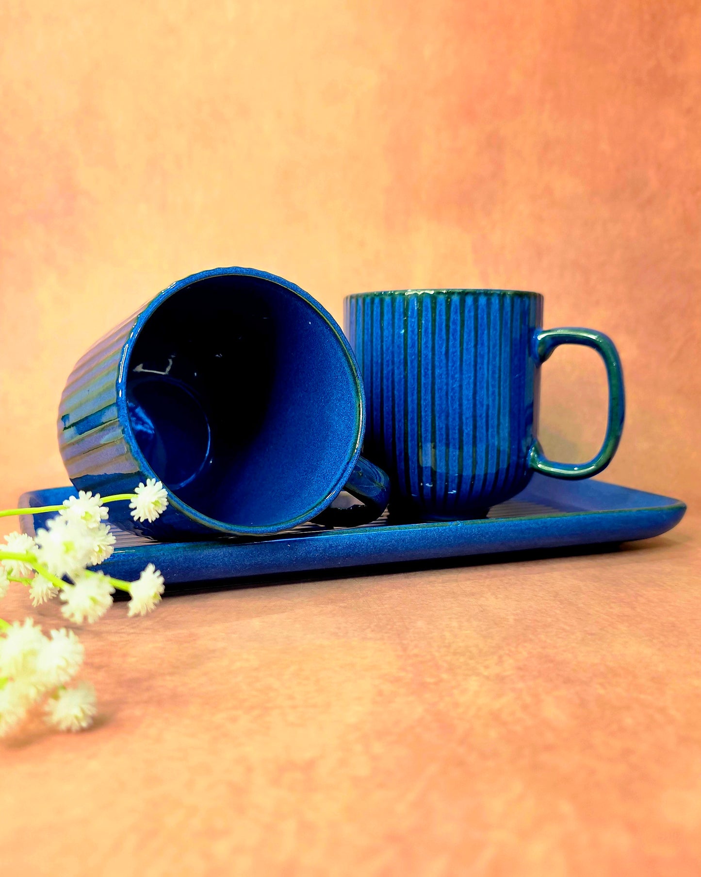 Coffee Date Mugs With Tray Set - Sapphire