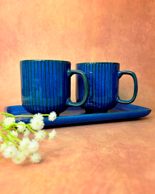 Coffee Date Mugs With Tray Set - Sapphire