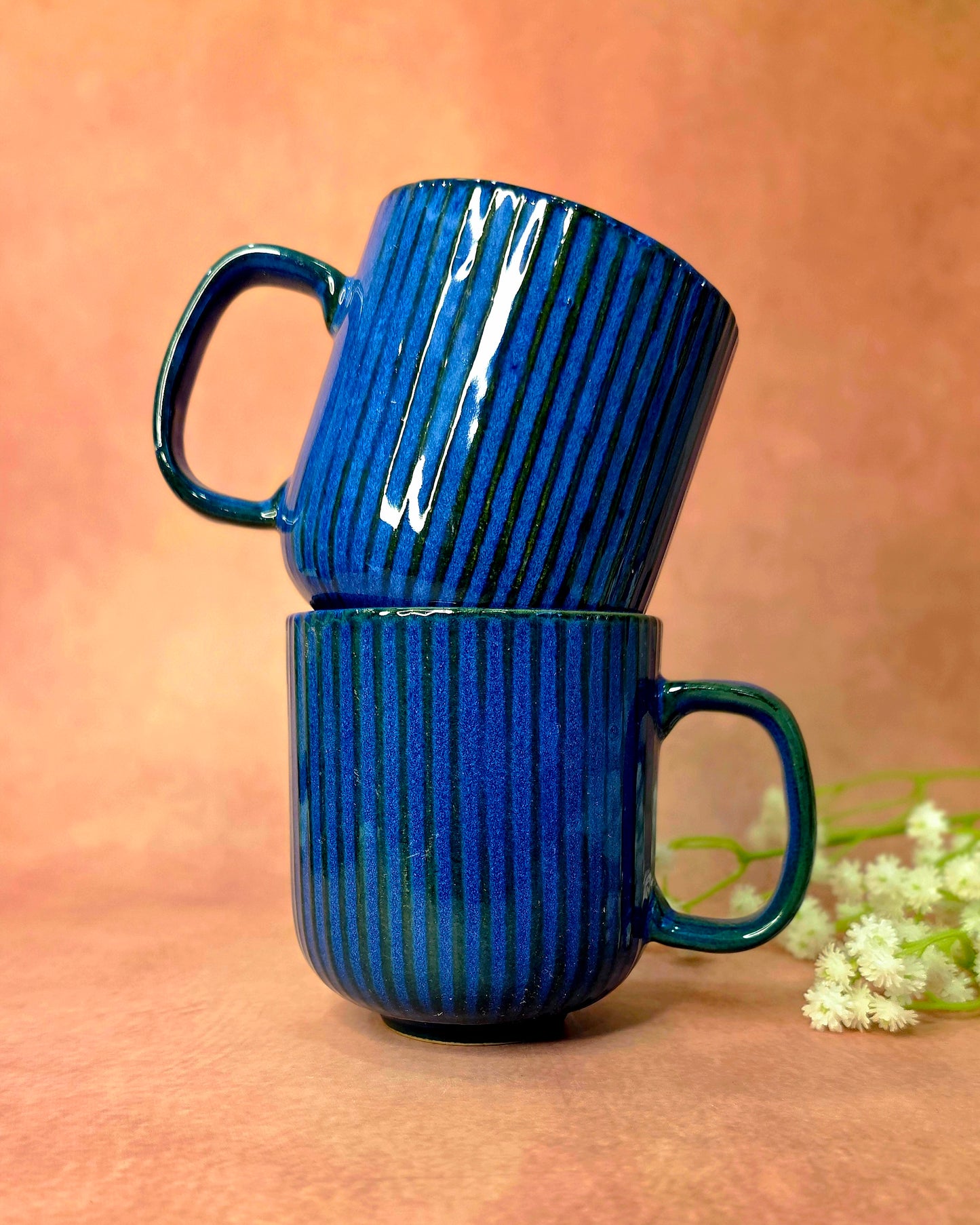 Coffee Date Mugs With Tray Set - Sapphire