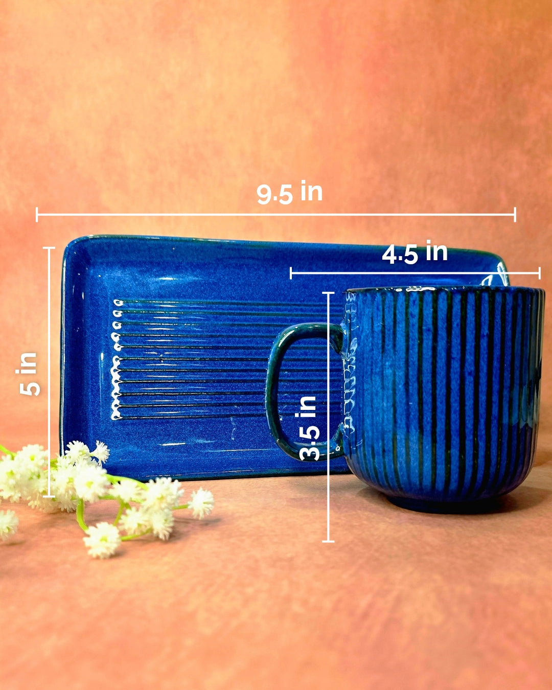 Coffee Date Mugs With Tray Set - Sapphire