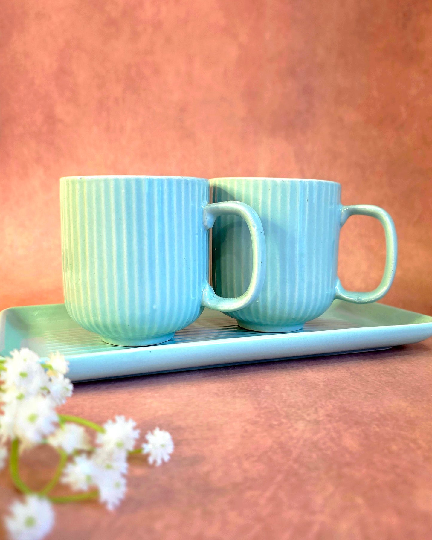 Coffee Date Mugs With Tray Set
