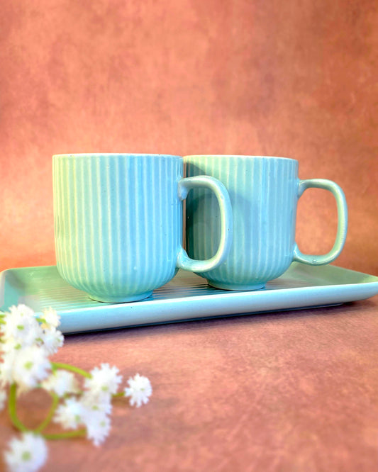 Coffee Date Mugs With Tray Set
